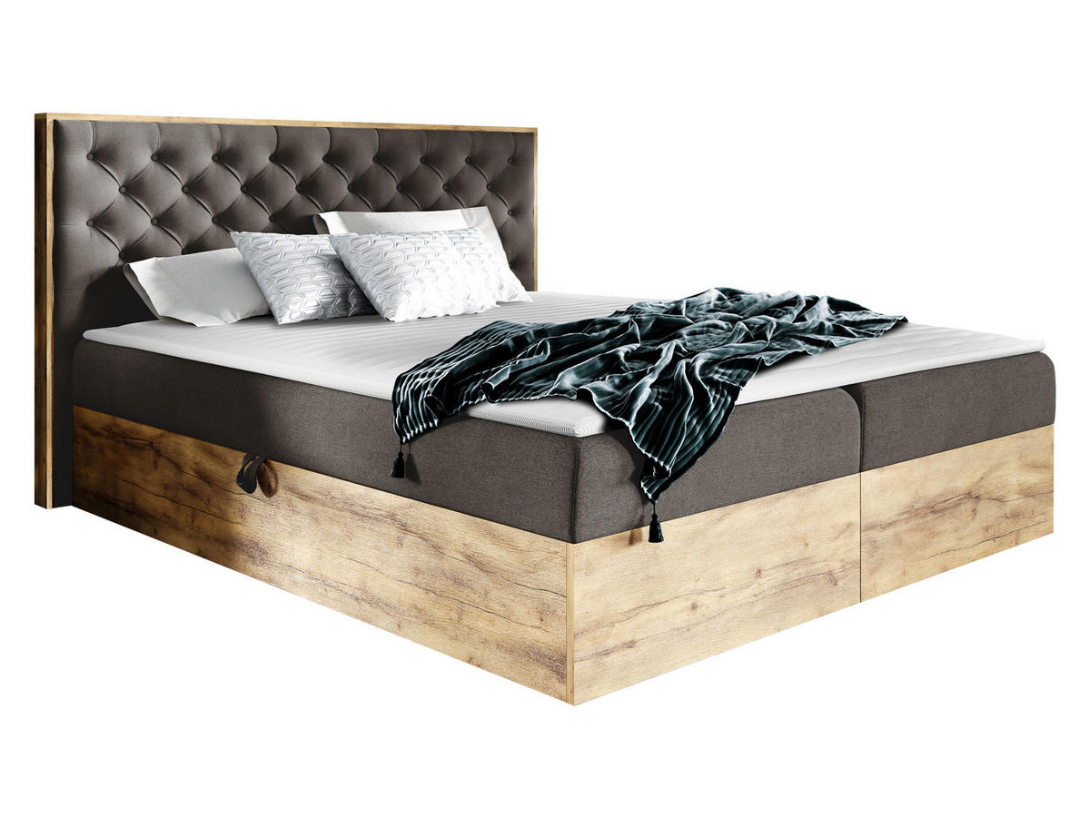 BOXBETT Wood 3 - Dunkelgrau, Holz/Textil (140/200cm) - MIRJAN24
