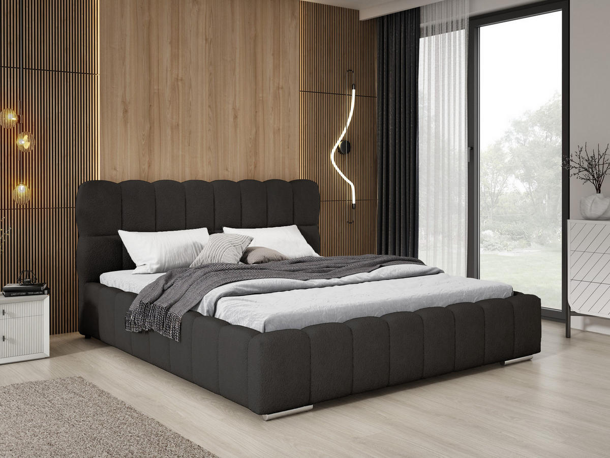 POLSTERBETT 160x200 cm Avilla mit Bettkasten, Lattenrost, Boucle, Schwarz - Schwarz, Holz/Textil (160/200cm) - Emporius