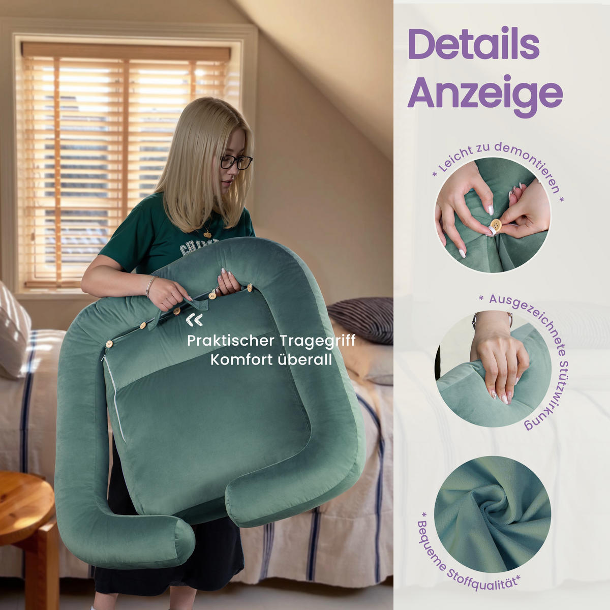 STÜTZKISSEN Grün - Grün, Textil (70/36cm) - Vercart