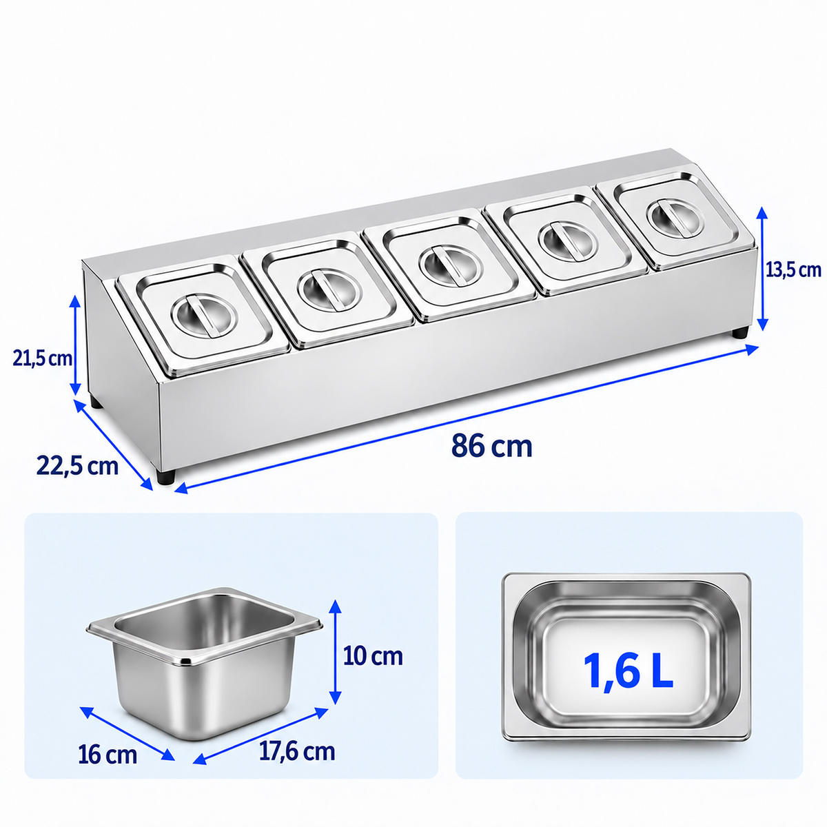 RECIPIENT Argintiu 5-compartimente inox cu capac 86 cm - argintiu, material plastic/metal - Relaxdays