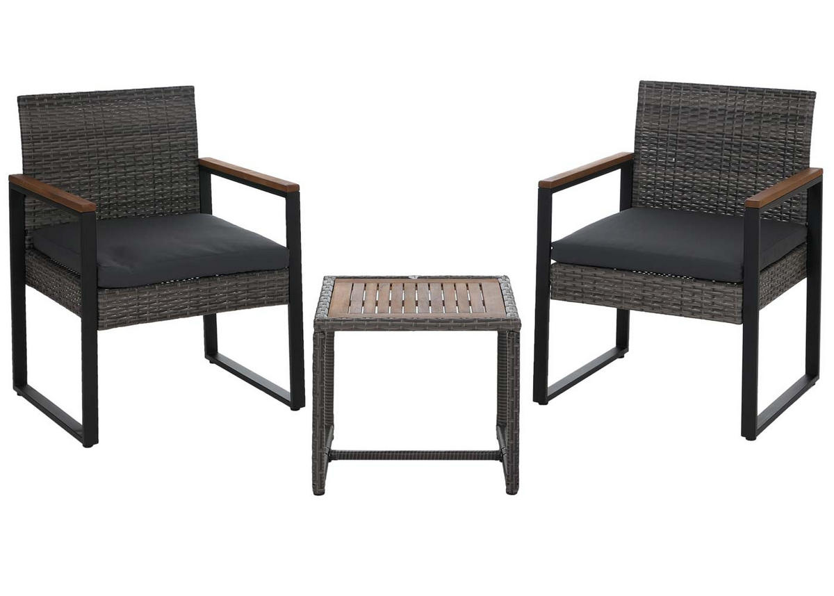 LOUNGE-SET Garten 2x Stuhl Grau Polster Grau - Grau, Metall - PROREGAL
