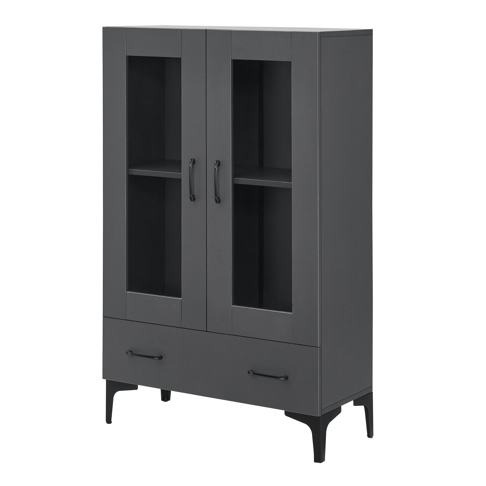 VITRINE Søndersø - Dunkelgrau, Glas/Holzwerkstoff (70/115/31cm) - [en.casa]