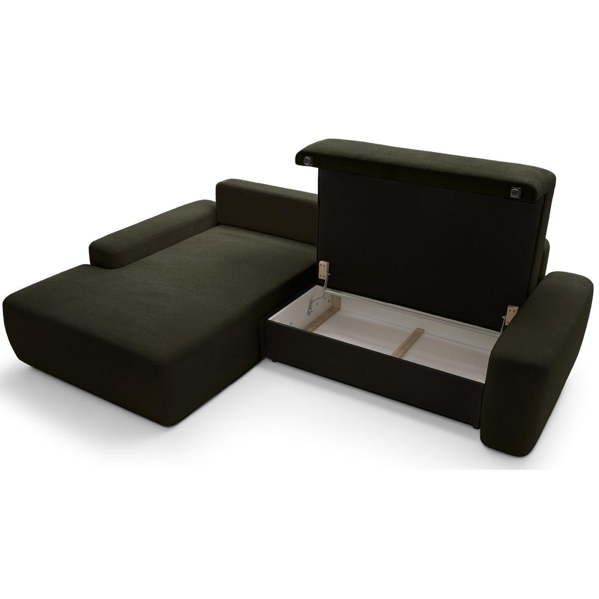ECKSOFA Baleo Olivgrün Chenille-Bezug - Schwarz/Olivgrün, Kunststoff/Textil (264/162cm) - Selsey