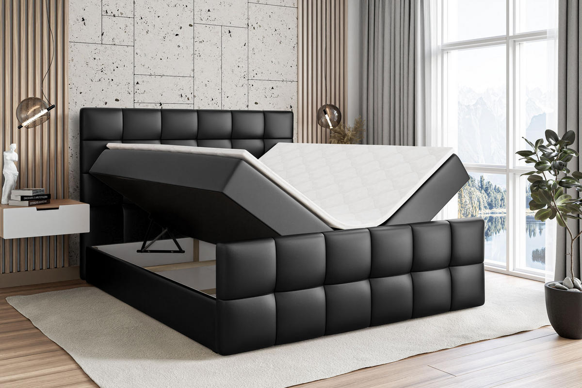 BOXBETT BRUGO-Z - 180 x 200 - H3 - Schwarz Hochglanz - Schwarz Hochglanz, Holzwerkstoff (180/200cm) - ALTDECOR