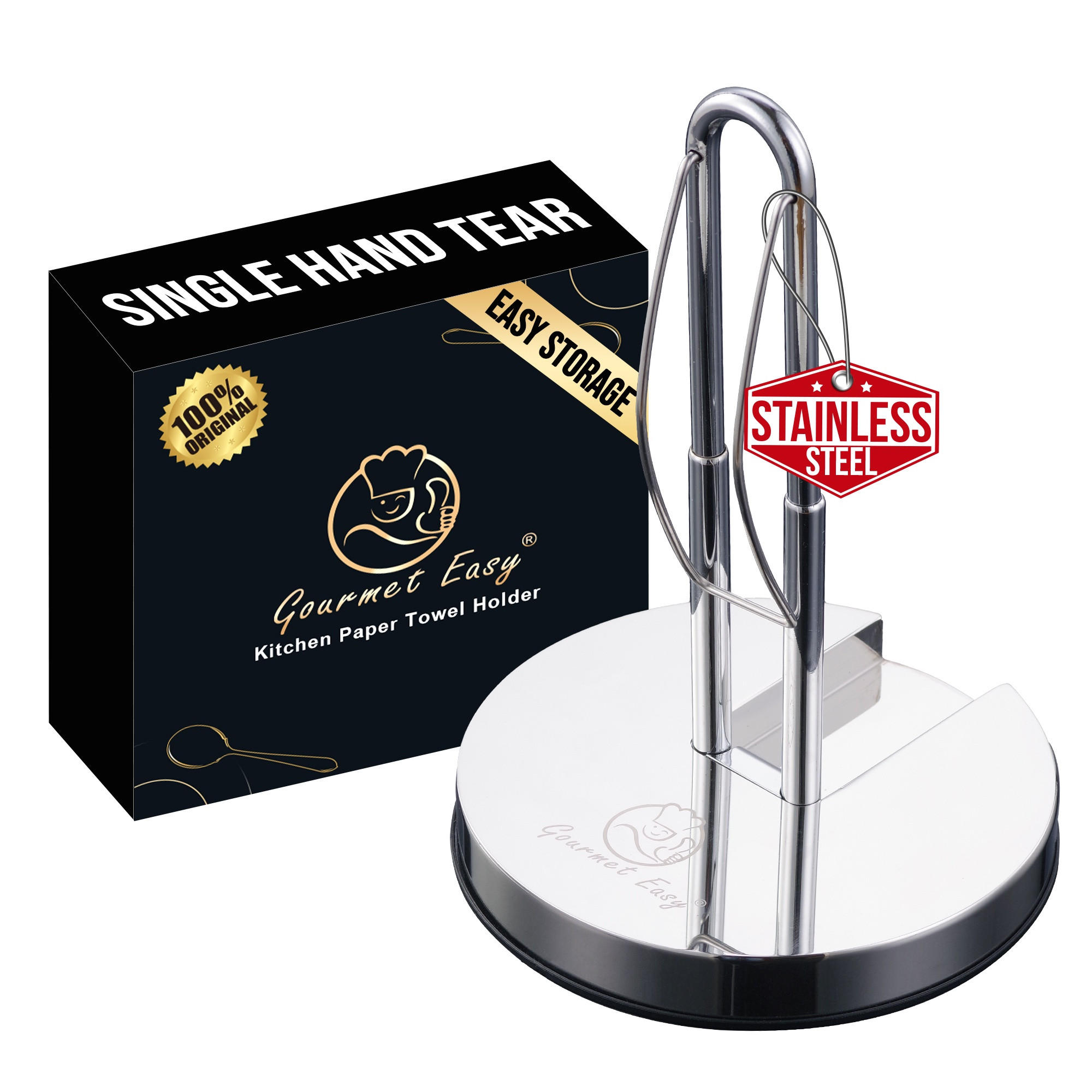 KÜCHENROLLENHALTER aus Edelstahl, Einhand-Abreißfunktion, verstellbar, platzsparend - Edelstahlfarben, Metall (15.2/21.8/21.8cm) - Gourmet Easy