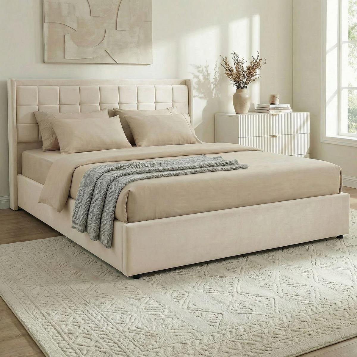 POLSTERBETT YARO 160x200 cm cremeweiß - Creme, Textil (160/200cm) - IDIMEX