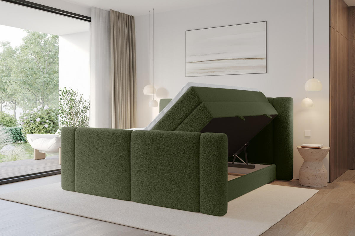 BOXSPRINGBETT mit Matratze H3/H4 - EVON KING Zanozek - 140x200 cm Grün - Jadegrün, Holzwerkstoff (140/200cm) - ALTDECOR