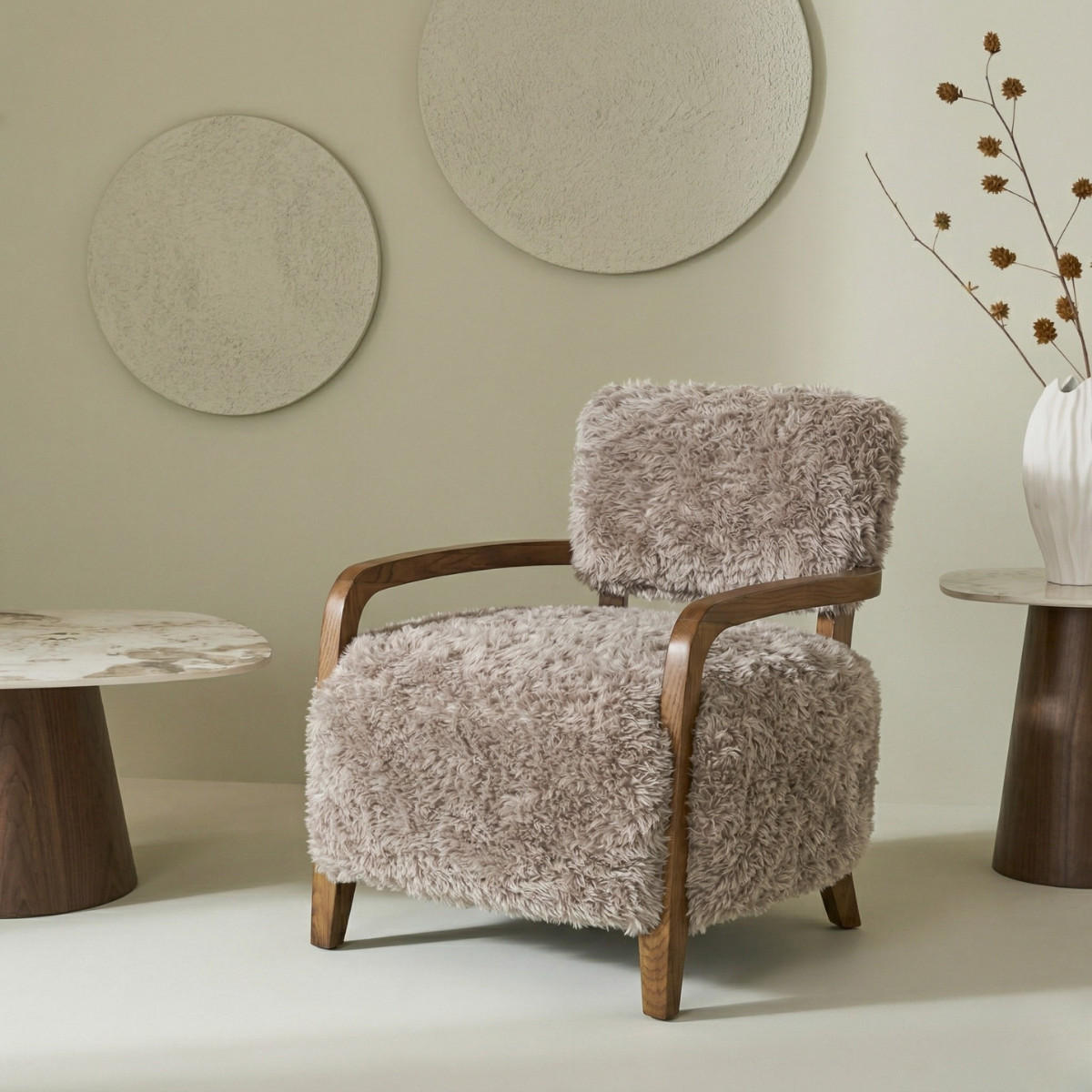 STOFFSESSEL beiger in Felloptik L71 cm 75/78/71 cm - Beige, Textil (75/78/74cm) - Signature
