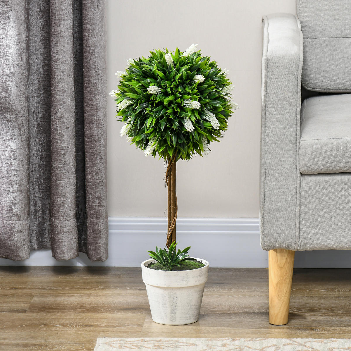 KUNSTPFLANZE Lavendel 2er-Set Künstliche Pflanzen 60 cm Zimmerpflanze Weiß - Weiß/Braun, Kunststoff (60cm) - HOMCOM
