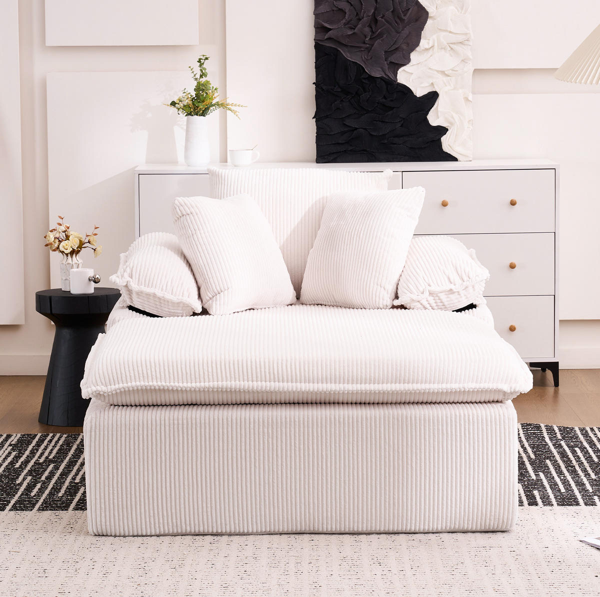 RELAXSOFA Cordstoff mit breiten Armlehnen 177/122/92 cm Weiß - Weiß, Textil (122/92/177cm) - Redom