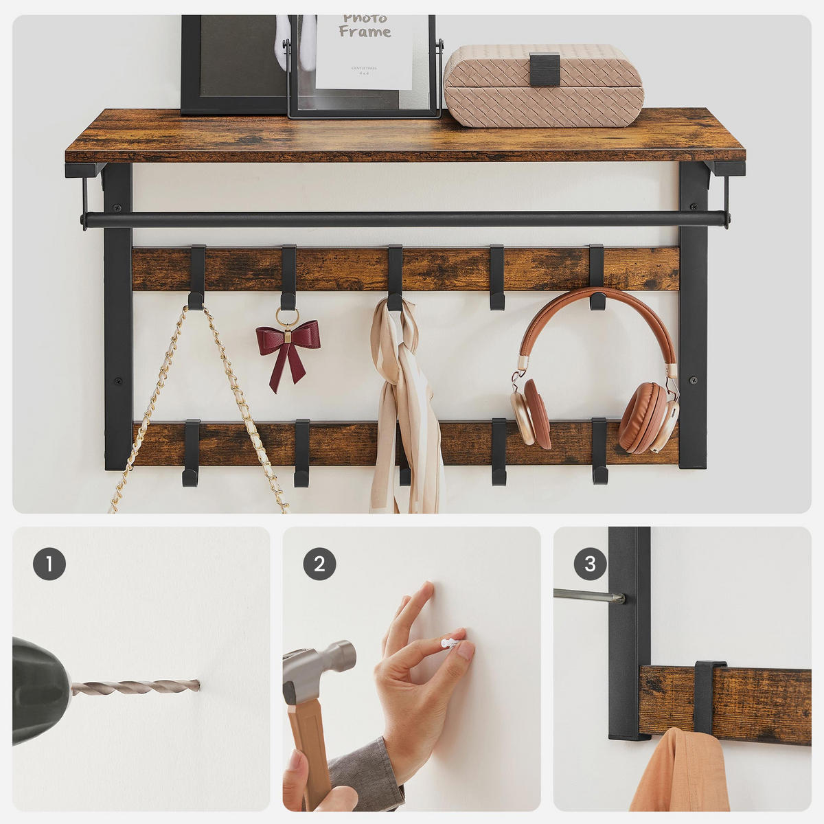 WANDGARDEROBE MIT ABLAGE - Braun, Holzwerkstoff (30/42/65cm) - Hansiro