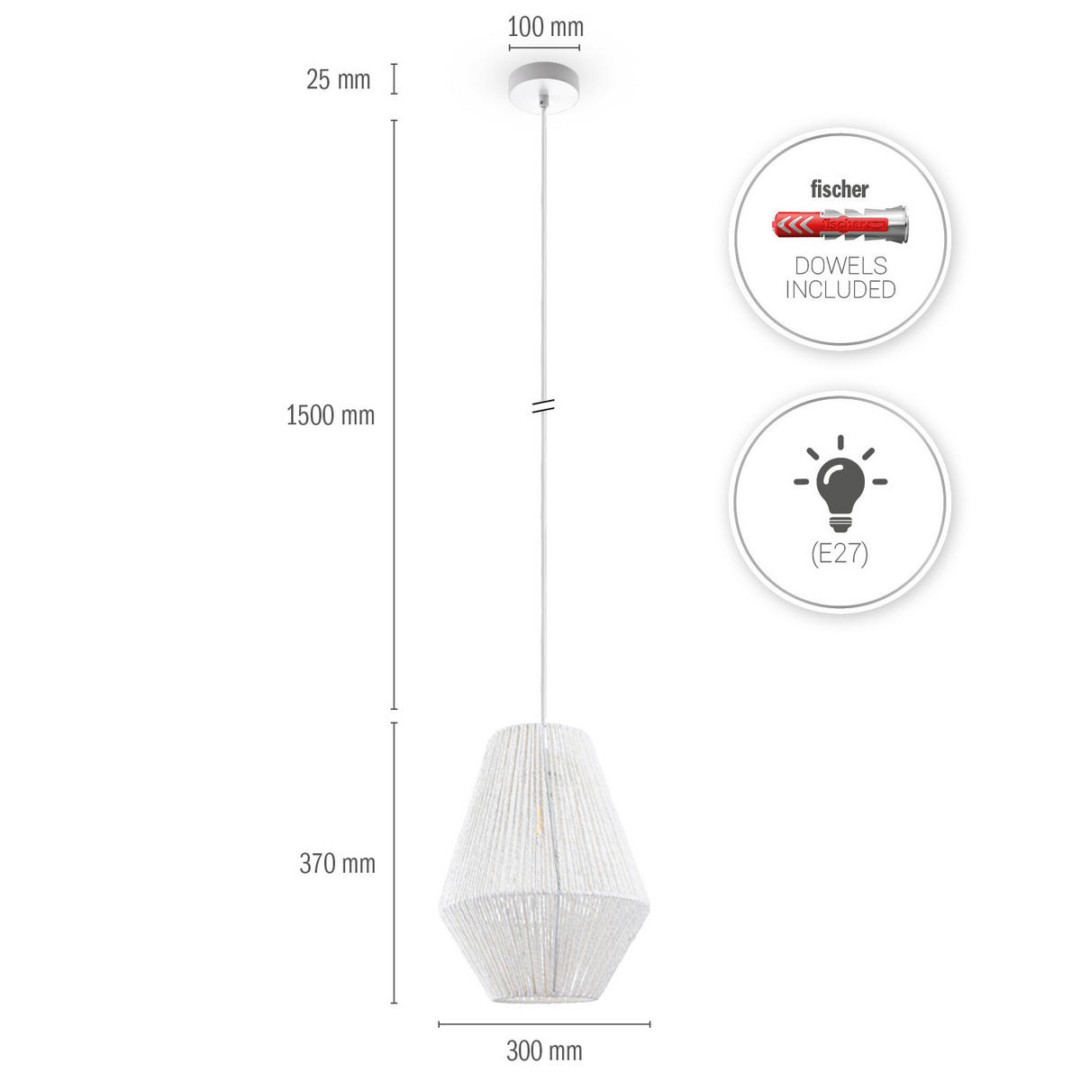 PENDELLEUCHTE Hugo Pd1 Pablo - Weiß, Metall (30/30/37cm) - Paco Home