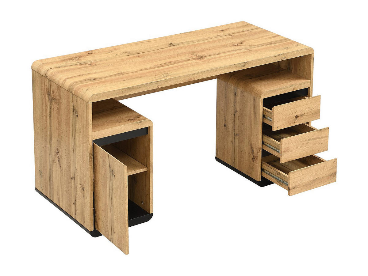 SCHREIBTISCH - 140 cm x 60 cm - holz - schwarz, naturfarben hell Serguei - Schwarz/Naturfarben, Holz (140/60/76cm) - Vente-Unique