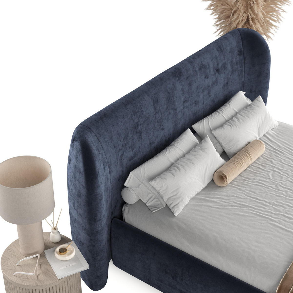 POLSTERBETT Bellano mit Stauraum 140/200 cm Marineblau im Lotta Stoff - Schwarz/Naturfarben, Holz/Holzwerkstoff (140/200cm) - AltaBeds