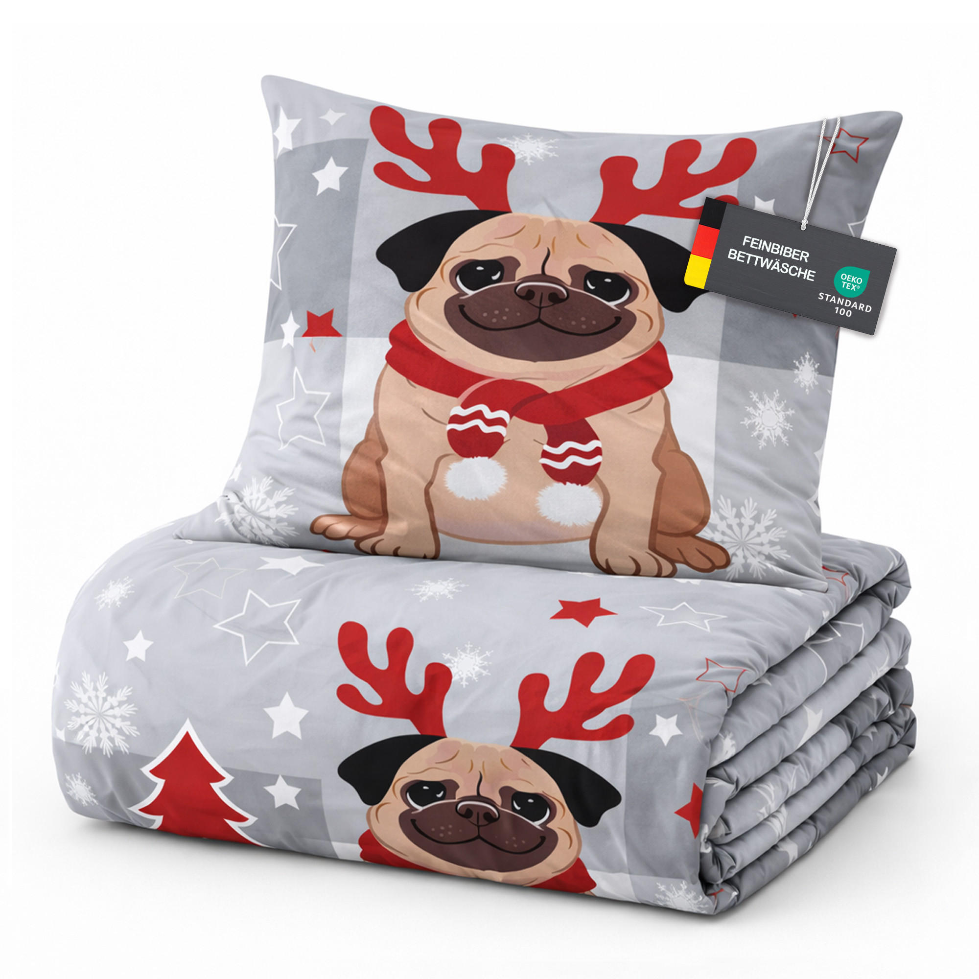 BETTWÄSCHE Feinbiber Herbst/Winter 135/200 cm Grau (Hund) - Grau, Textil (135/200cm) - Bestlivings