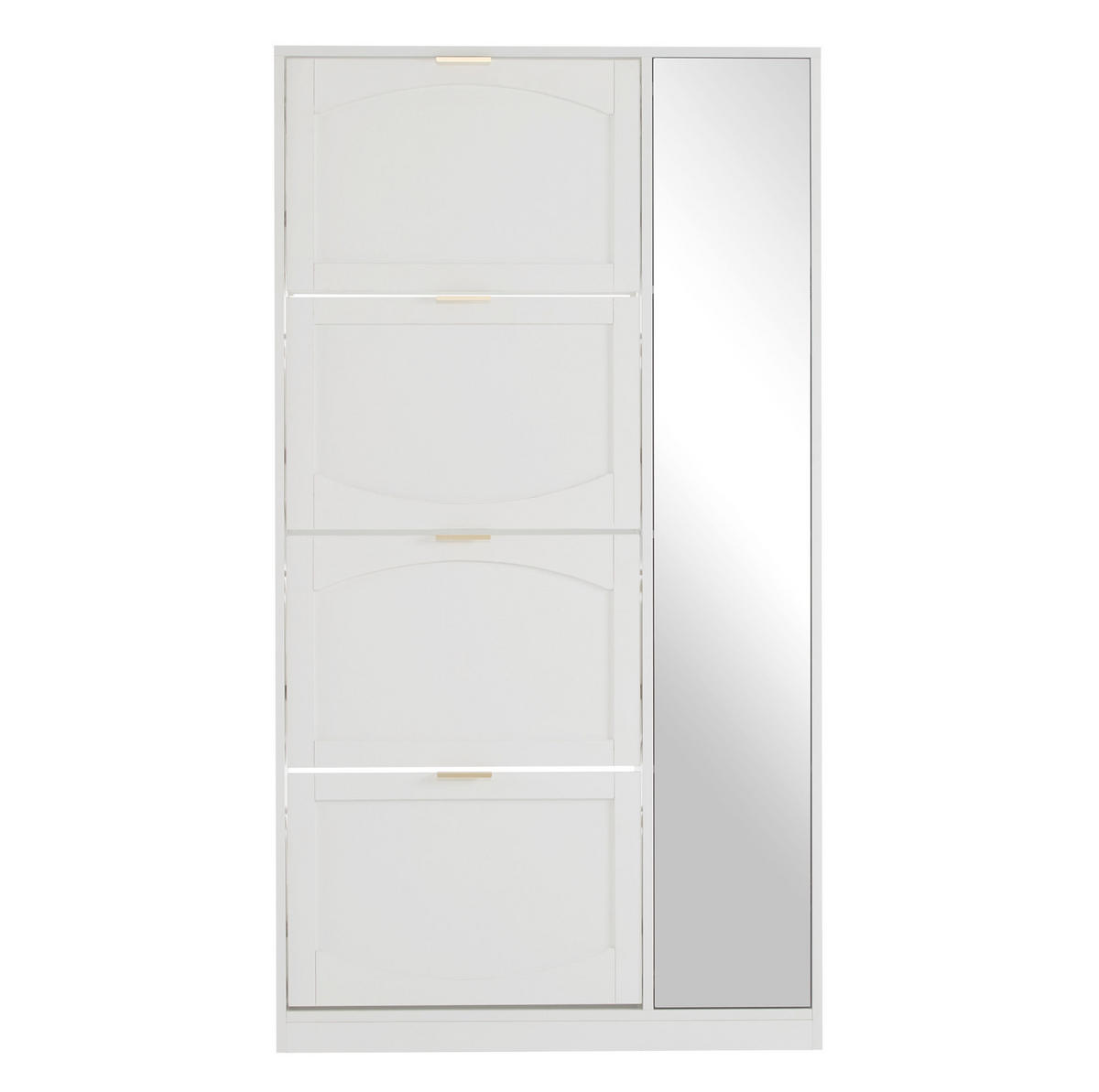 SCHUHSCHRANK 80/24/147 cm in Weiß mit Spiegel und 4 Klappen - Weiß, Holzwerkstoff (80/147/24cm) - Flora Grace