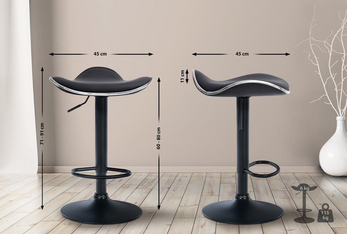 BARHOCKER Lederlook schwarz - Schwarz, Textil/Metall (45/71/45cm) - CLP