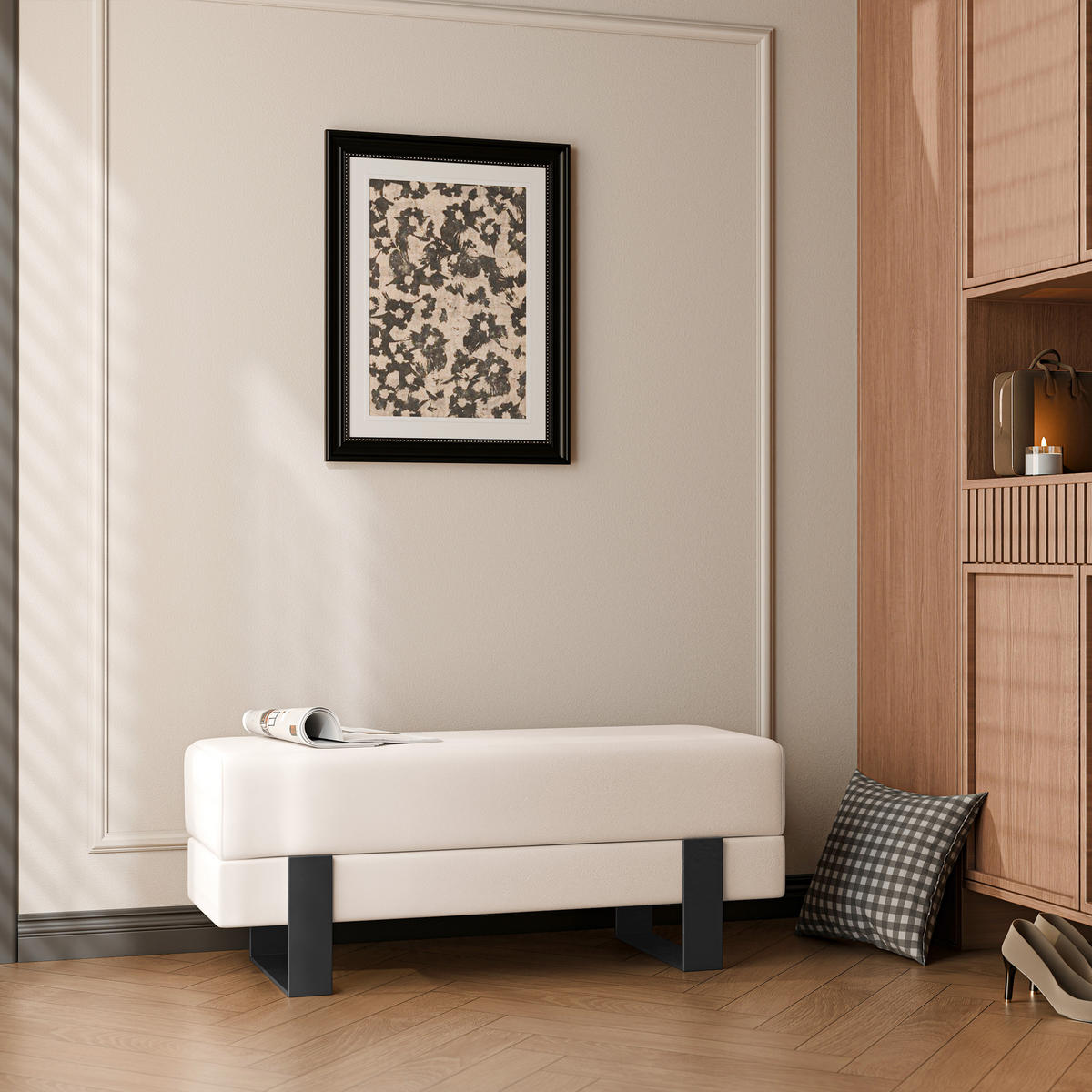 POLSTERBANK RIVA 80 cm Schwarz / Creme ,Metallgestell - Creme, Metall (80/47/35cm) - Idohome