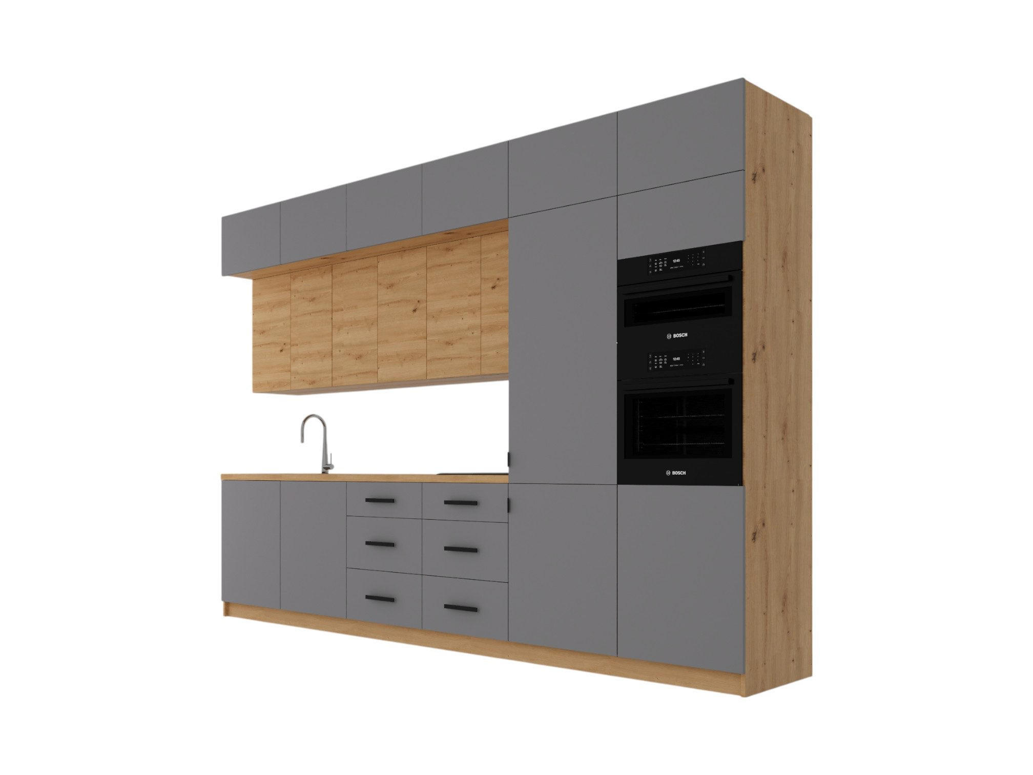 KÜCHENZEILE 360 cm - Nexa K50-G360 - in Beige & Woodline / Matt - Beige/Schwarz, Holz/Metall (360/212/582cm) - ROYAL24_MARKT