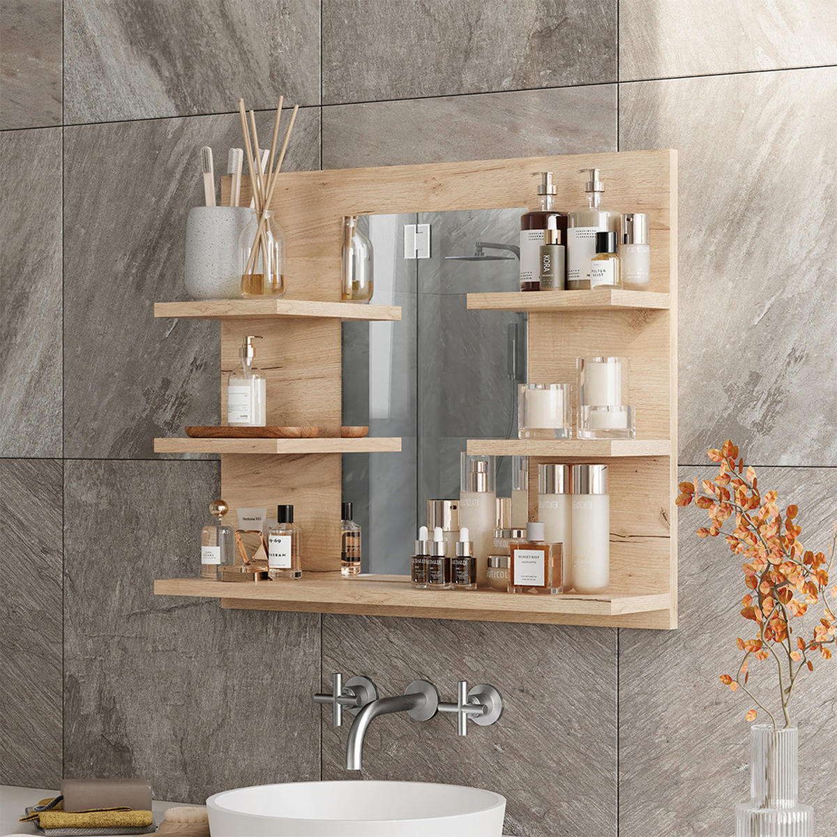 KOUPELNOVÁ ZRCADLOVÁ SKŘÍŇKA Wilbur Zlatý mocný dub - medově dubová, kompozitní dřevo (58.8/50/13.6cm) - Vicco