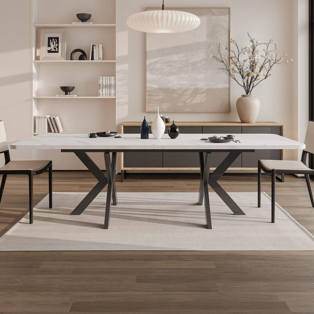 AUSZIEHTISCH DANTON 200/100/76 cm, Schwarz / Bianco (Weiß) - Perlmutt/Schwarz, Holzwerkstoff/Metall (100/200/76cm) - Idohome