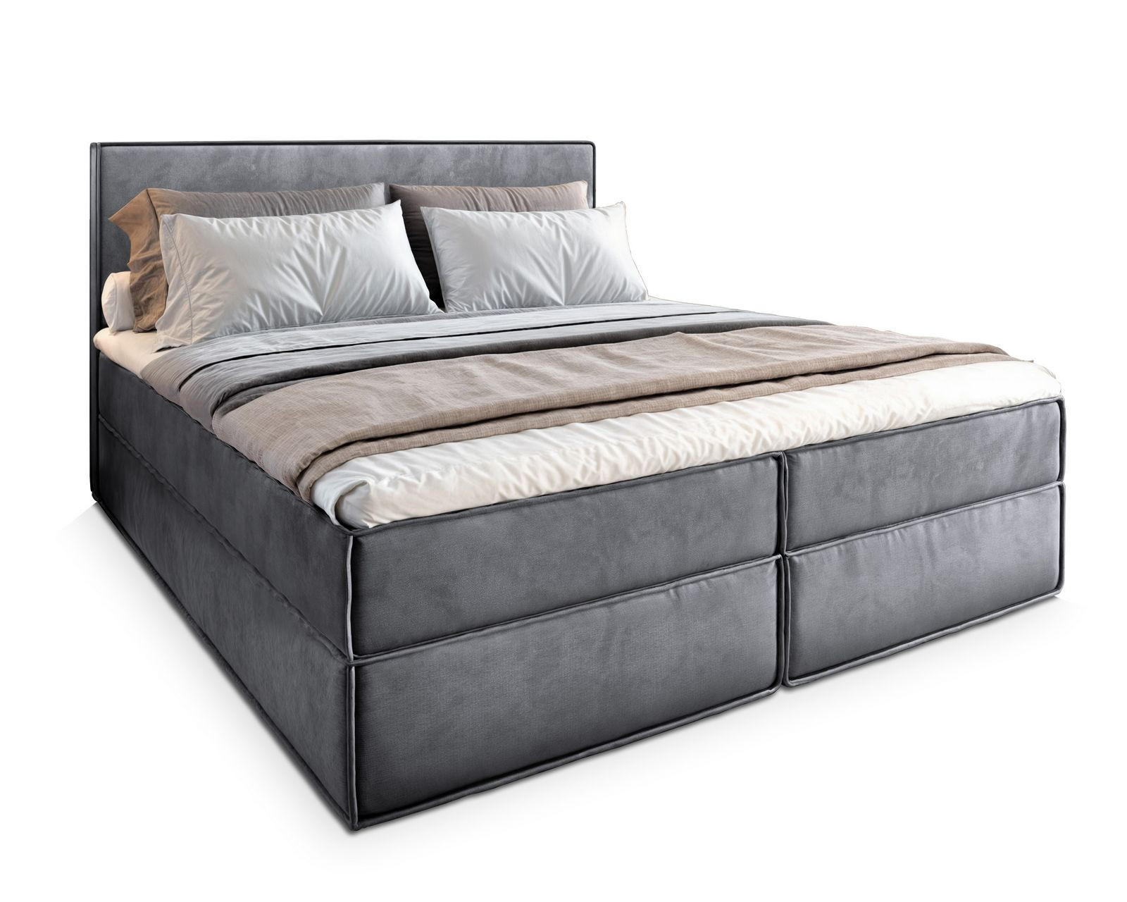 BOXBETT PELLIO 180x200 cm mit Matratze und Topper - Grau - Grau, Holz (180/200cm) - MASSENO