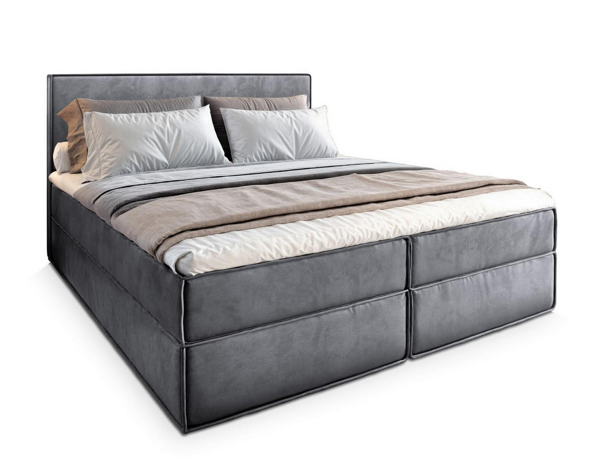 BOXBETT PELLIO 180x200 cm mit Matratze und Topper - Grau - Grau, Holz (180/200cm) - MASSENO