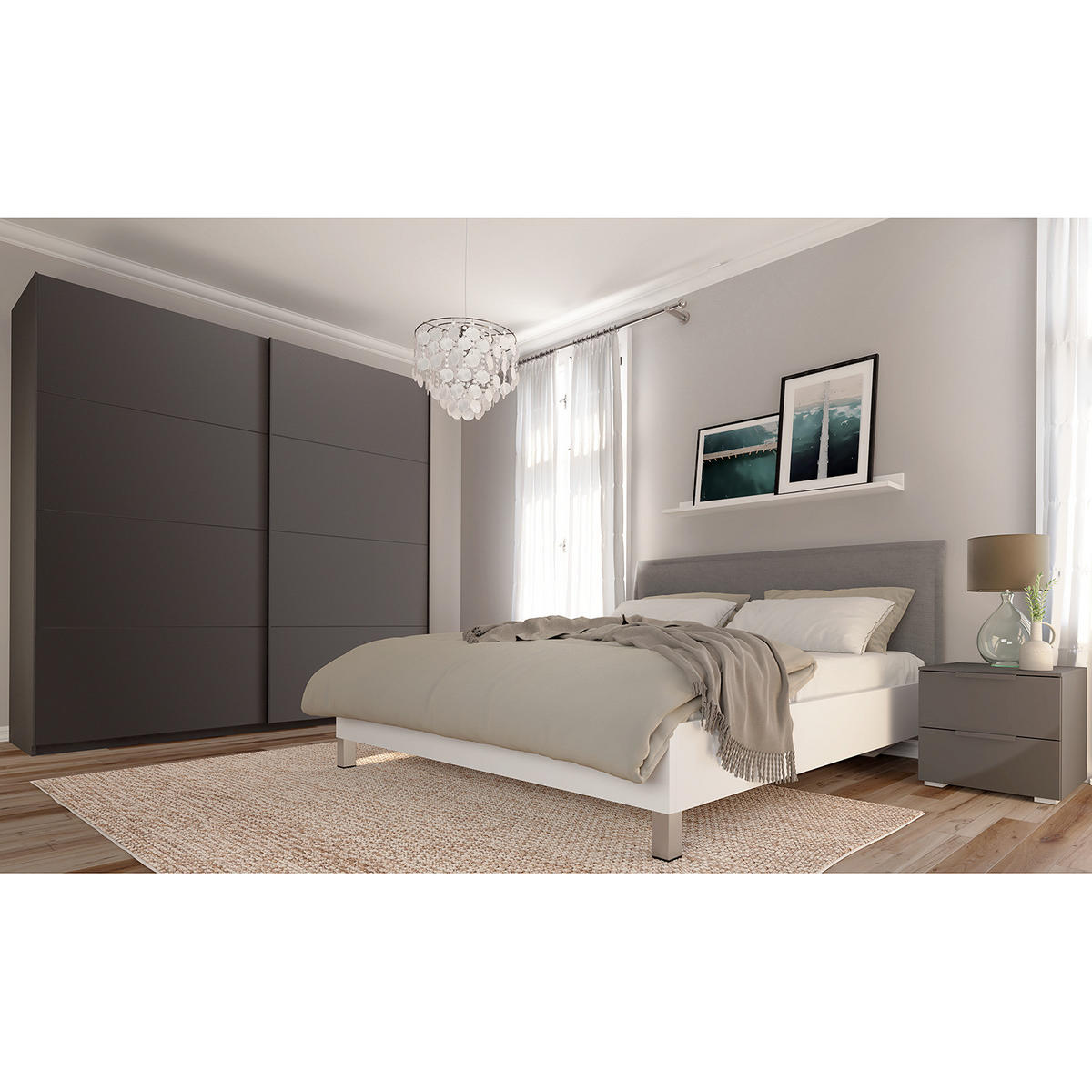 SCHWEBETÜRENSCHRANK - Graphitfarben, Holzwerkstoff (225/236/69cm) - home24