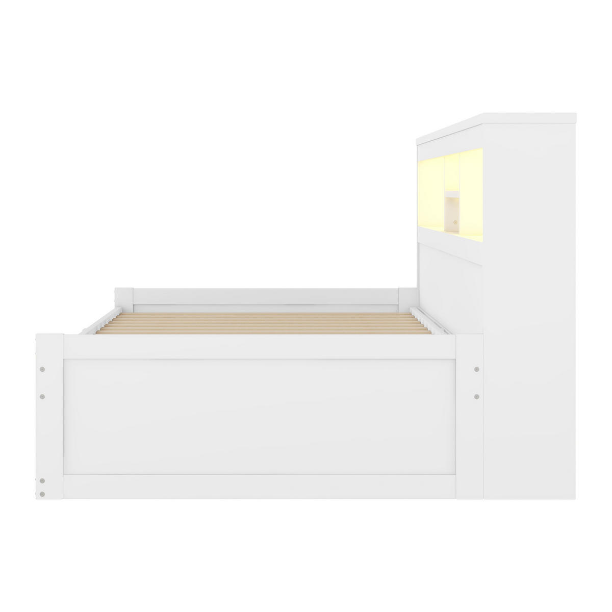 POLSTERBETT aus Spanplatte 90x200 cm in Weiß mit LED-Beleuchtung & USB-Ladefunktion - Weiß, Holzwerkstoff (90/200cm) - Modfu