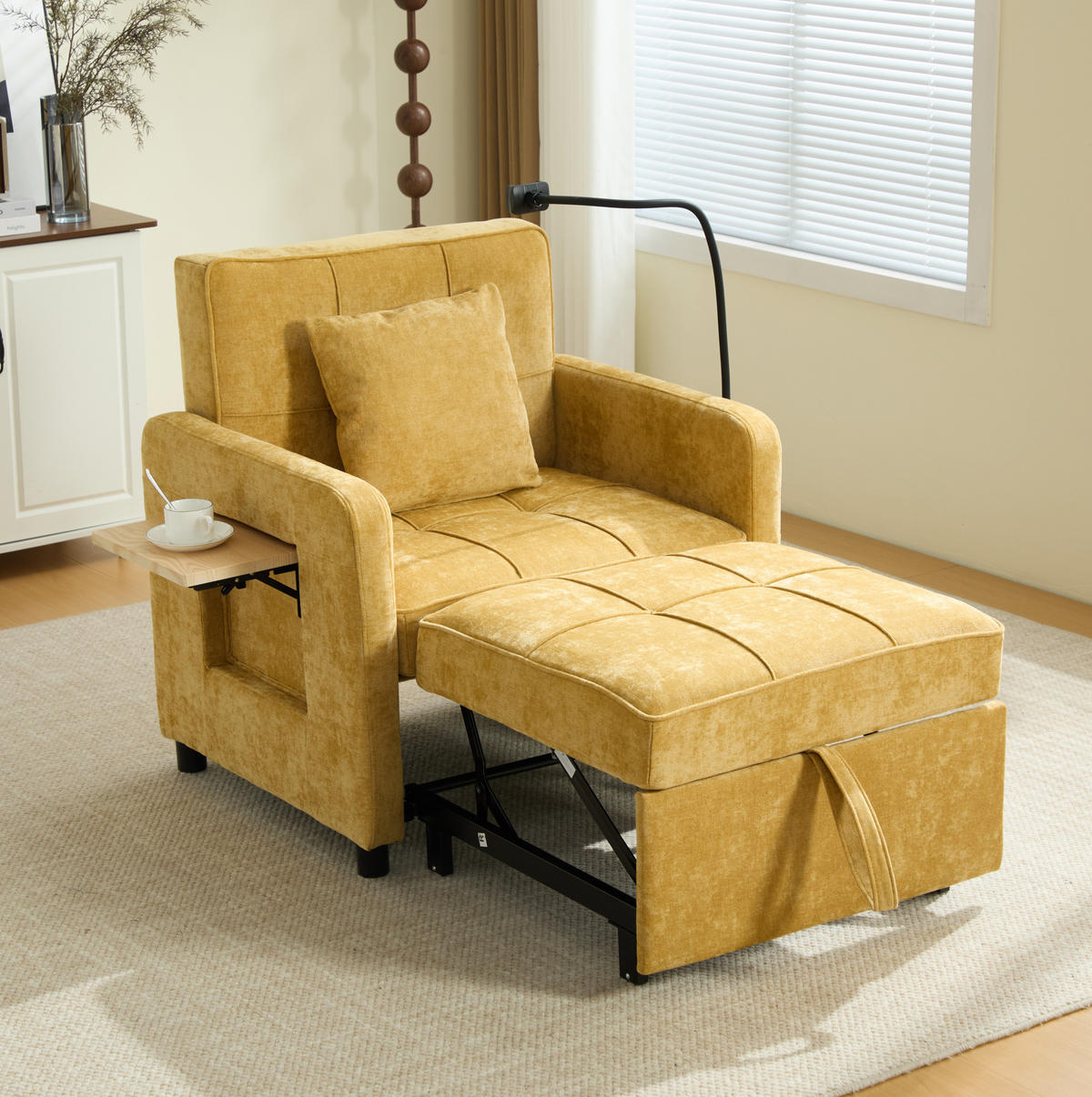 SCHLAFSESSEL 167/79/83 cm in Senfgelb aus Chenille mit Liegefunktion - Currygelb, Textil (167/83/79cm) - BEAOK