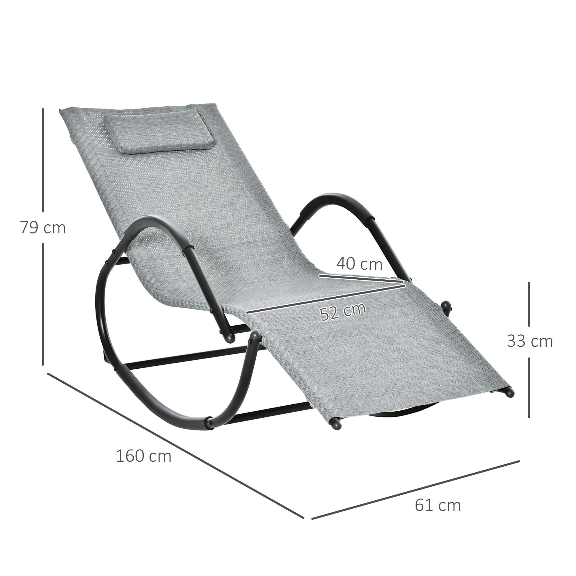 SCHAUKELSTUHL mit Kopfkissen, bis 160 kg, Texteline, Grau 61 x 160 x 79 cm - Grau, Metall (160/79/61cm) - Outsunny