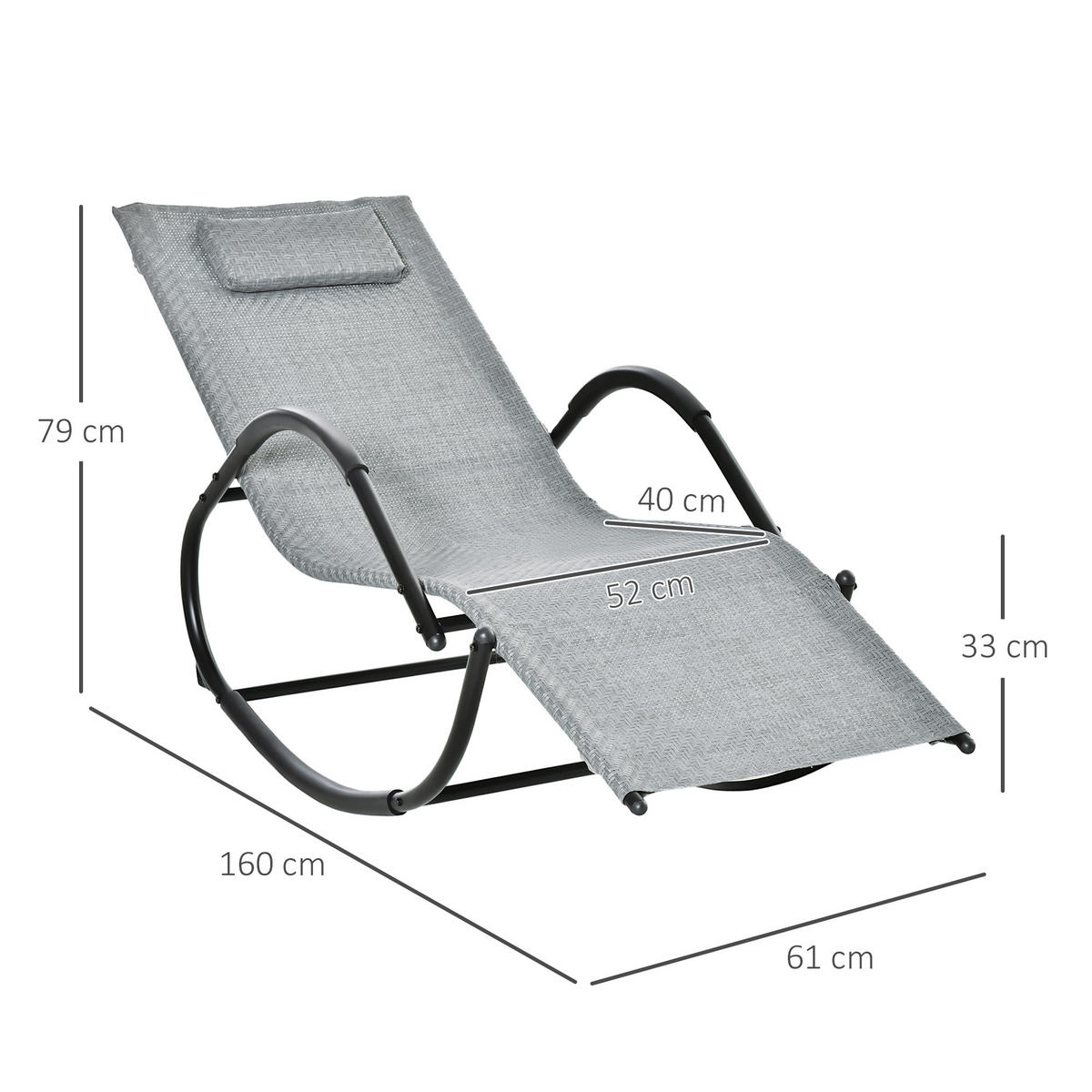 SCHAUKELSTUHL mit Kopfkissen, bis 160 kg, Texteline, Grau 61 x 160 x 79 cm - Grau, Metall (160/79/61cm) - Outsunny