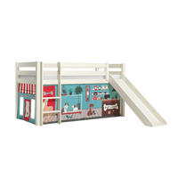 HOCHBETT mit Rutsche Karolina Massivholz Weiß Textilset Pet Shop - Blaugrau/Weiß, Holz (90/200cm) - 58aufmkessel