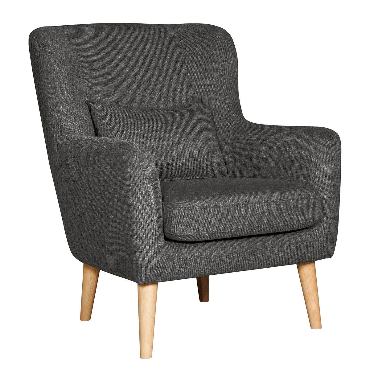 SESSEL mit Hocker - Anthrazit, Birkenholz/Textil (75/96/78cm) - home24