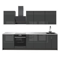 KÜCHENZEILE Fame-Line, Anthrazit Hochglanz/Anthrazit, 280 cm, AP Marmor - Schwarz Hochglanz/Anthrazit, Holzwerkstoff (280/206.8/60cm) - Vicco