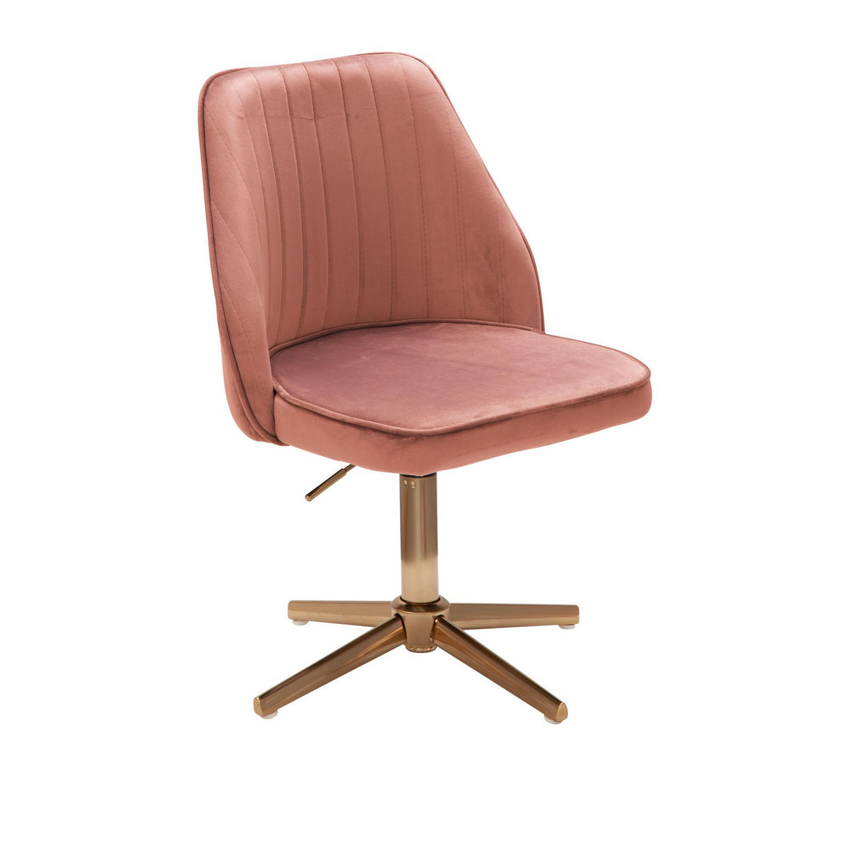 DREHSTUHL Samt mit Höhenverstellung, Eisenfuß und 360° Drehfunktion TANARO, Rosa - Pink/Goldfarben, Textil/Metall (60/100/60cm) - KADIMA DESIGN