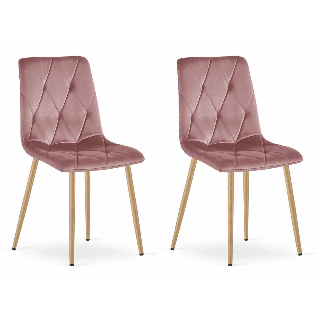 STUHL BOSA 2-er Set, Rosa, Metallbeine in Holzfarbe - Rosa, Textil/Metall (44/89/40cm) - Komodee