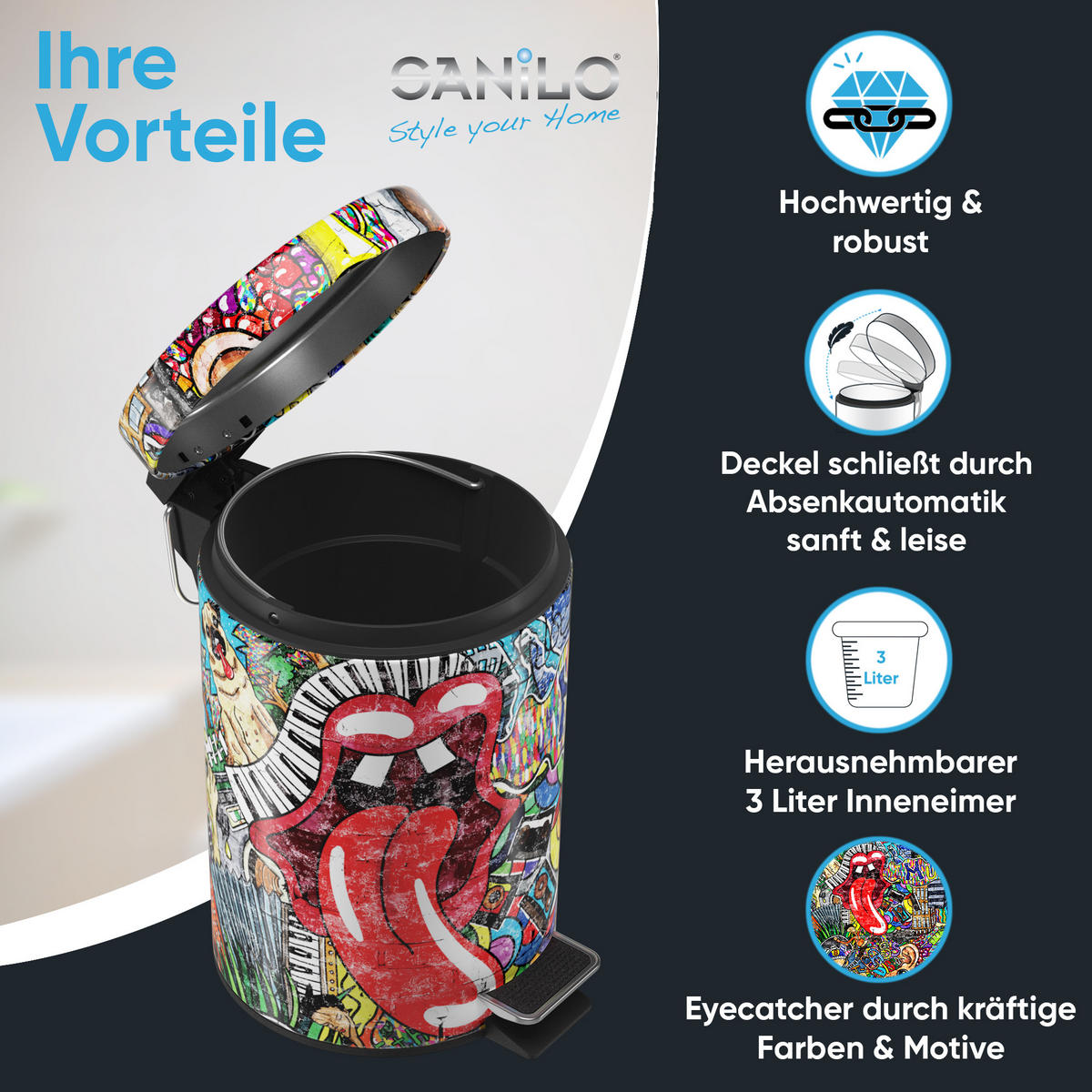 KOSMETIKEIMER Graffiti - Gelb/Rot, Kunststoff/Metall (17/25/25cm) - Sanilo