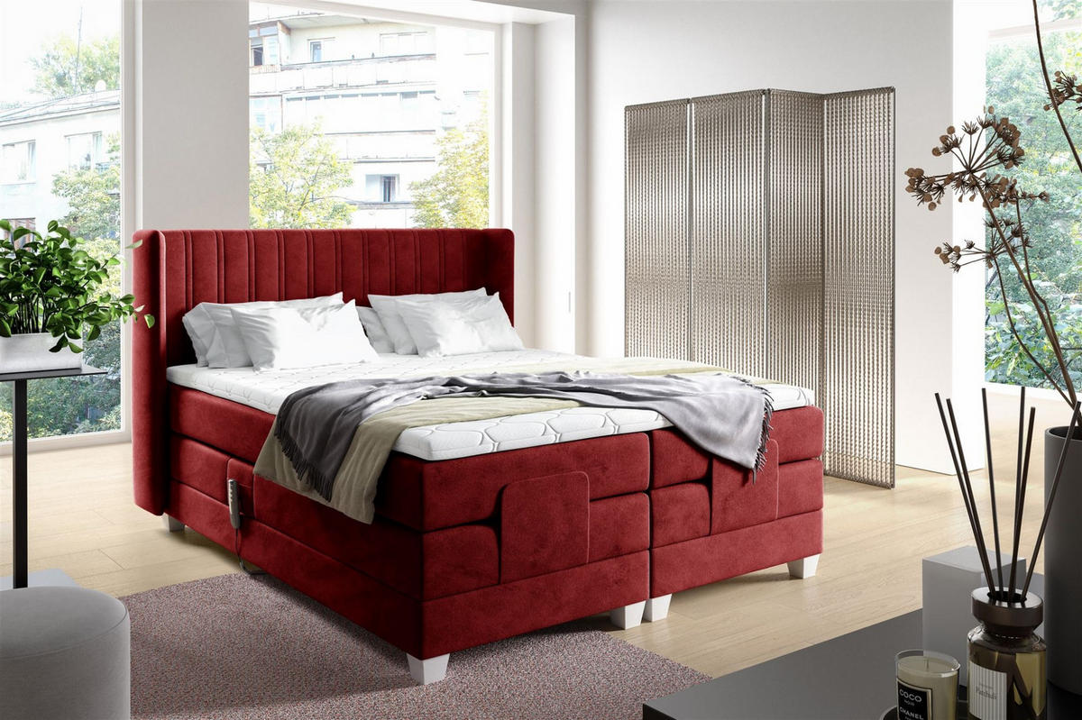 BOXSPRINGBETT Bett Elektrisch Magnus - Rot, Holzwerkstoff/Textil (180/200cm) - Fun Möbel