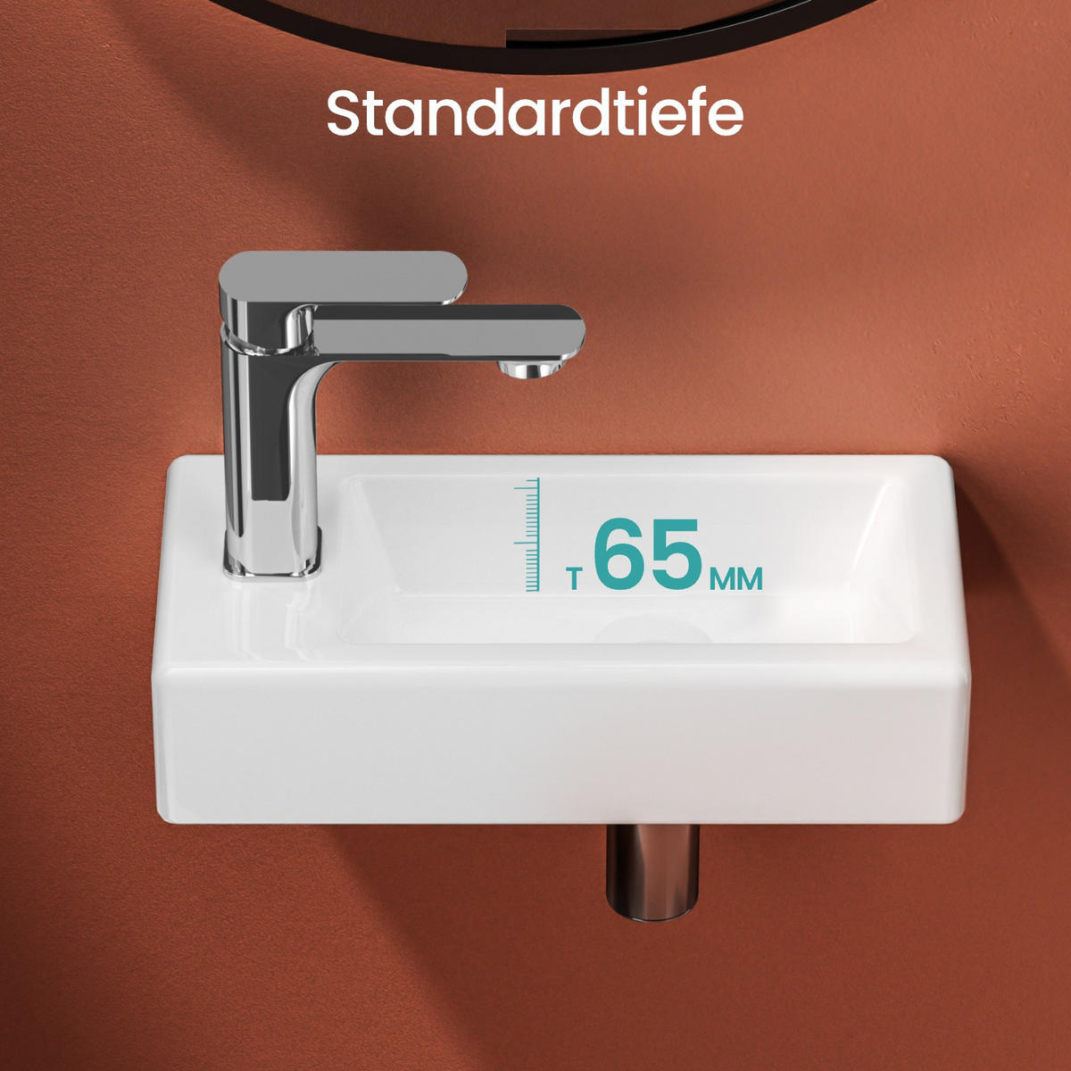 WASCHBECKEN Rechteckig Mit Hahnloch rechts Weiß 36,5 / 18 / 9 cm - Weiß, Keramik (18/9/36.5cm) - EMKE