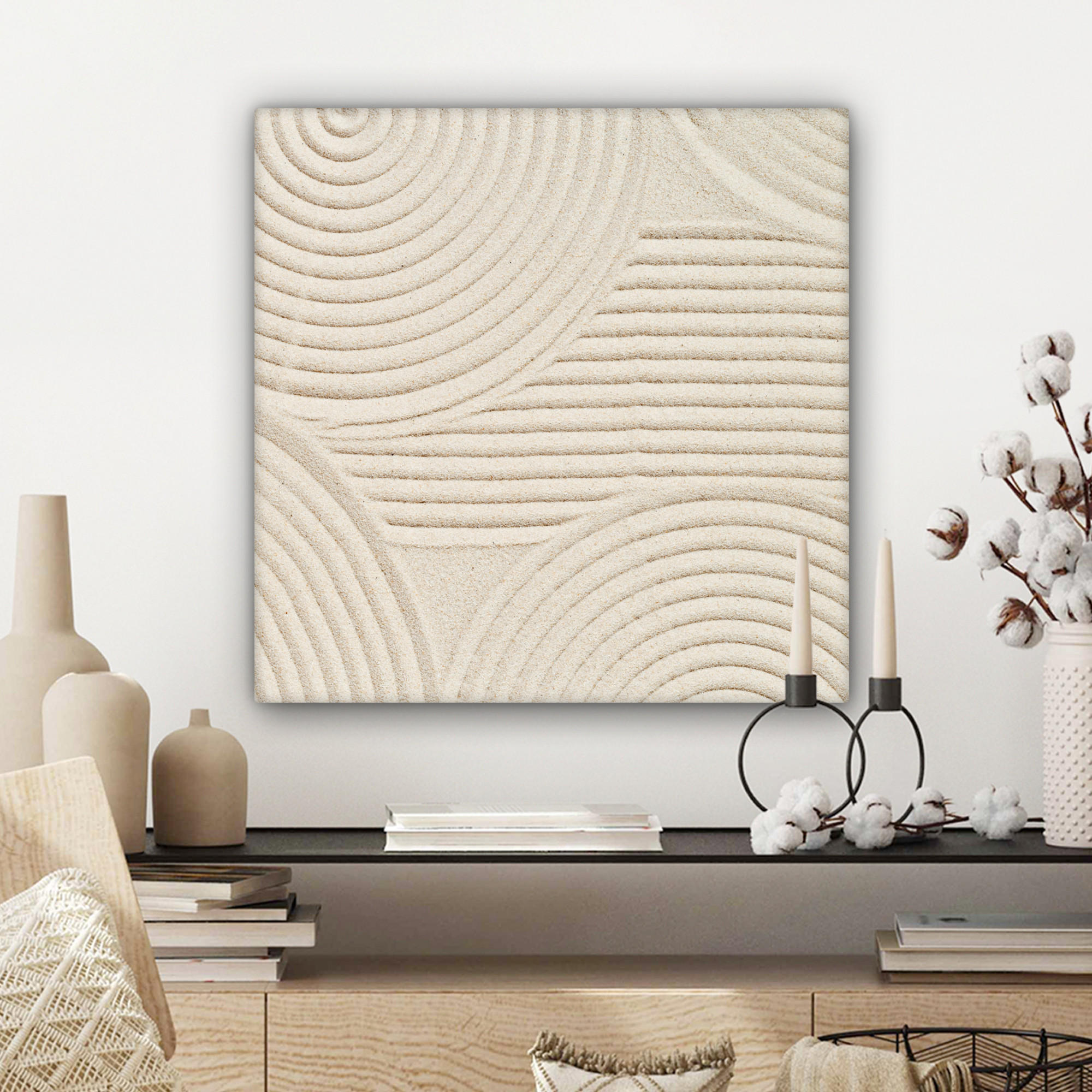LEINWANDBILD Muster - Abstrakt - Weiß 50x50 cm - Beige, Textil (50/50cm) - MuchoWow