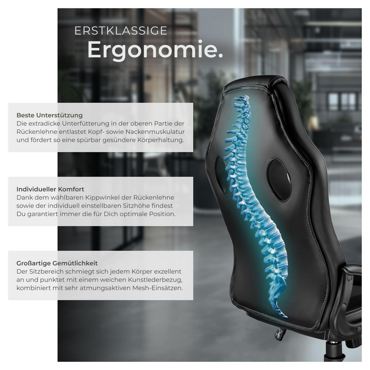 BÜROSTUHL Tyson,Belastbarkeit 120 kg,schwarz - Schwarz, Textil (65/121.5/66cm) - tectake