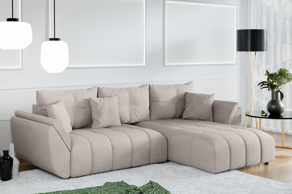 ECKSOFA L Form Antalya Beige 280/190/91 cm – mit Bettkasten - Beige/Schwarz, Kunststoff/Textil (280/190cm) - AX Living