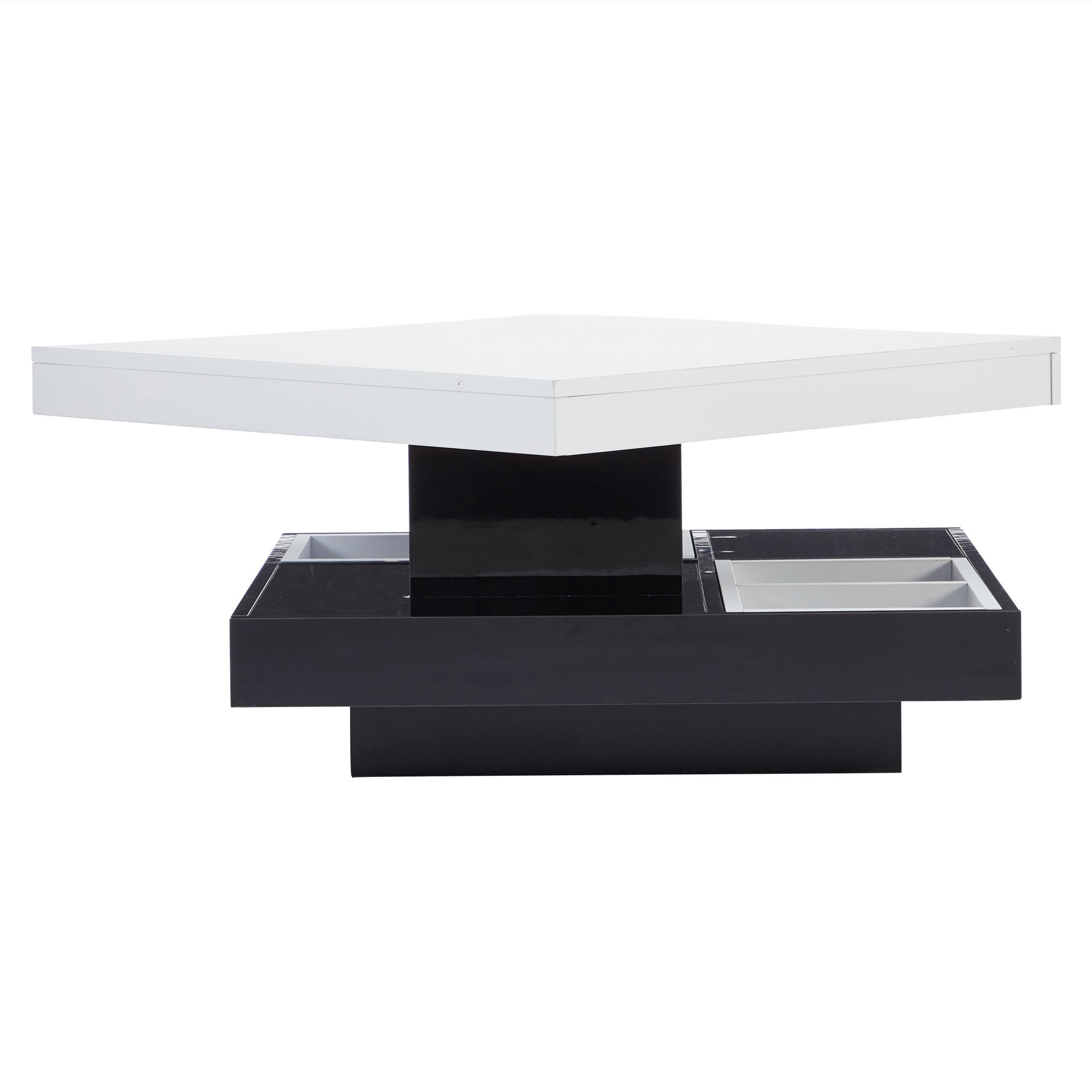 COUCHTISCH DE-205 Weiß mit 360° drehbarer Tischplatte und Ablagefach - Weiß, Holzwerkstoff (70/70/36cm) - ComfortXL