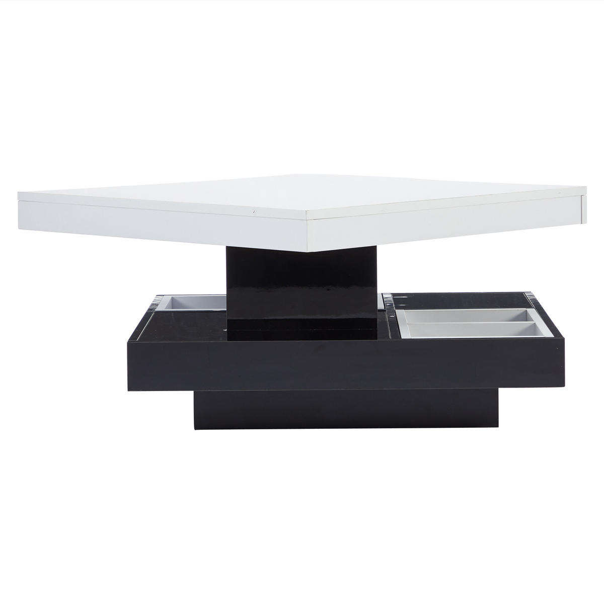 COUCHTISCH DE-205 Weiß mit 360° drehbarer Tischplatte und Ablagefach - Weiß, Holzwerkstoff (70/70/36cm) - ComfortXL