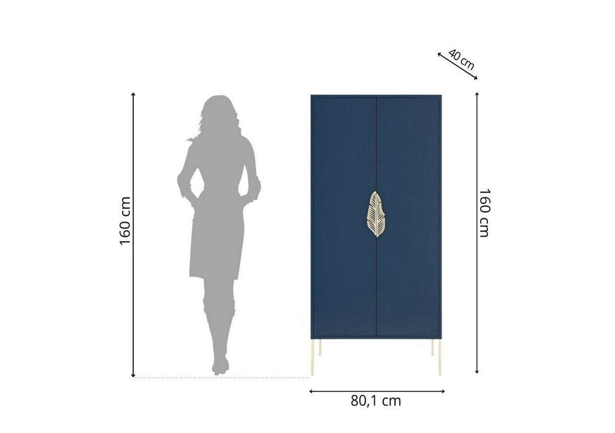 HIGHBOARD Merlin, Marinblau, Goldene Details - Goldfarben/Dunkelblau, Holzwerkstoff/Metall (80/160/40cm) - Skandica