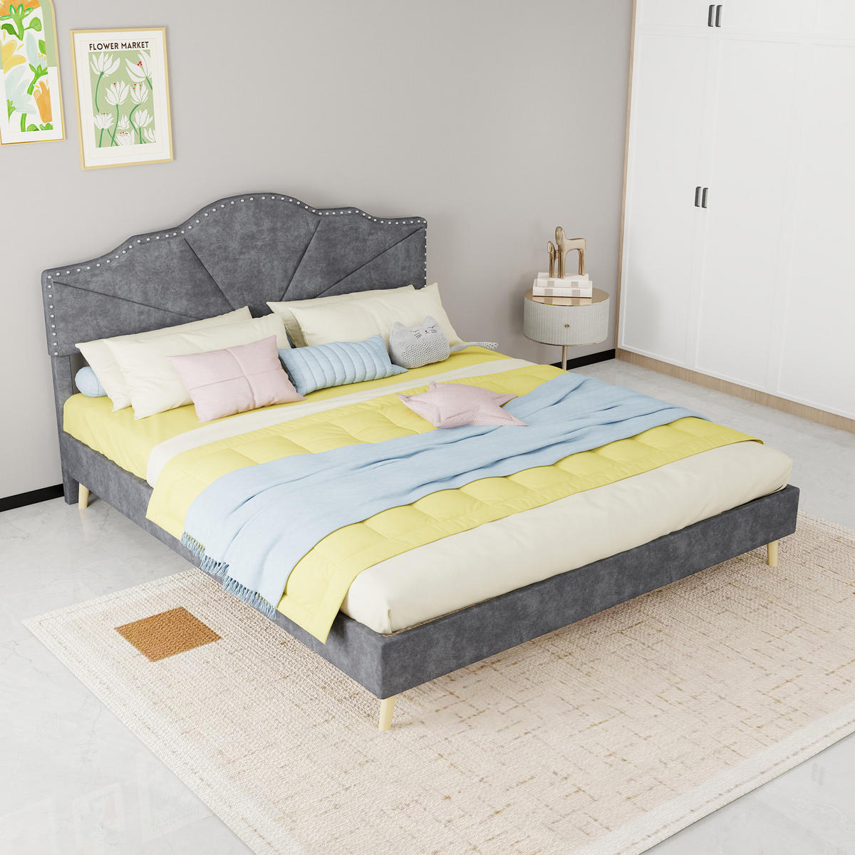 POLSTERBETT 160/200 cm DE-32963 mit Kopfteil und Matratze Grau - Grau, Metall (160/200cm) - ComfortXL