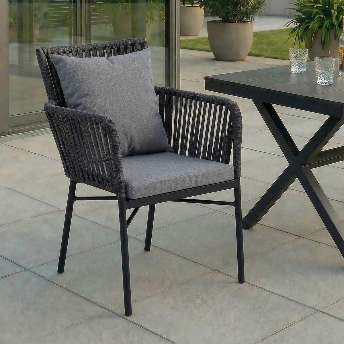 GARTENSTÜHLE AFUERA 6ER-SET - Schwarz/Grau, Textil/Metall (56/85/59cm) - IDIMEX