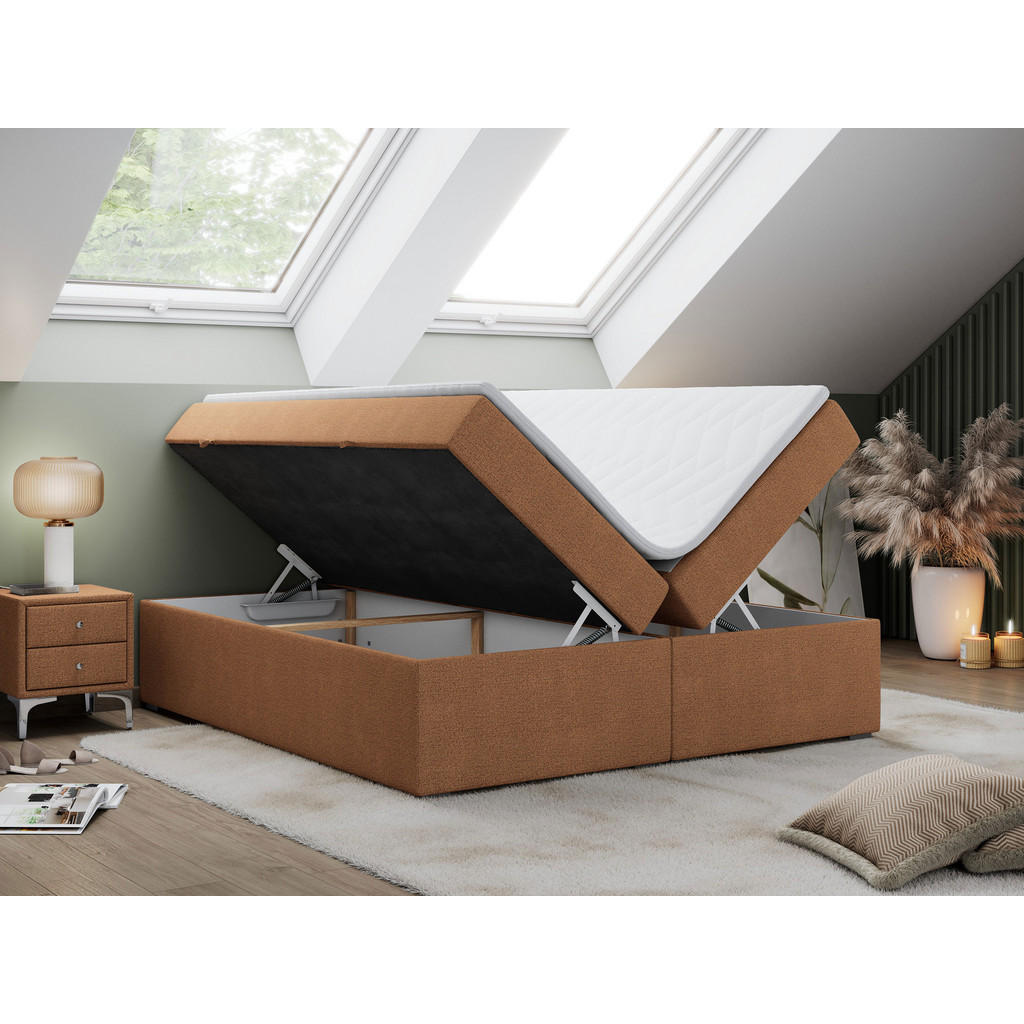 Thumbnail - MKS Boxbett, Orange, Textil, 2-Sitzer, H4, Rechteckig, 160x200 cm, Schlafzimmer, Betten, Boxspringbetten