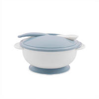 KINDERGESCHIRR Kinderschüssel mit Löffel hellblau Deckel, Schutzdeckel, griff, Griffe, Saugnapf, rutschfest, 250 ml - Blau, Kunststoff (14/7/14cm) - Lorelli